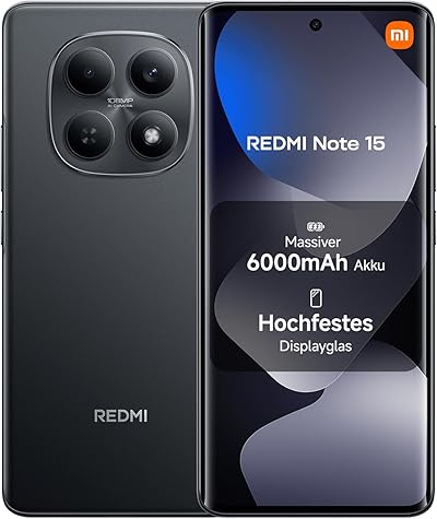XIAOMI Redmi Note 15 Smartphone (8+256GB) - 6000mAh Battery, Waterproof, 108MP Camera, 6.77 Inch FHD+ Display, Black