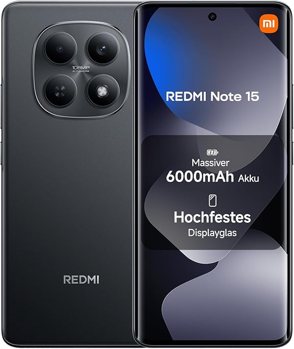 XIAOMI Redmi Note 15 Smartphone (8+256GB) - 6000mAh Battery, Waterproof, 108MP Camera, 6.77 Inch FHD+ Display, Black