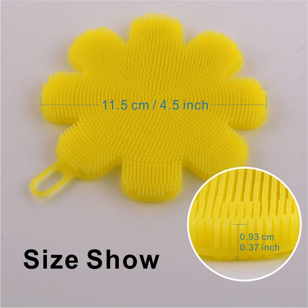 M MOACC Silicone Sponge Brush Scrubber Dishwashing Pot Washing Fruit Vegetable Cleaner BPA-Free Pack 2 Yellow