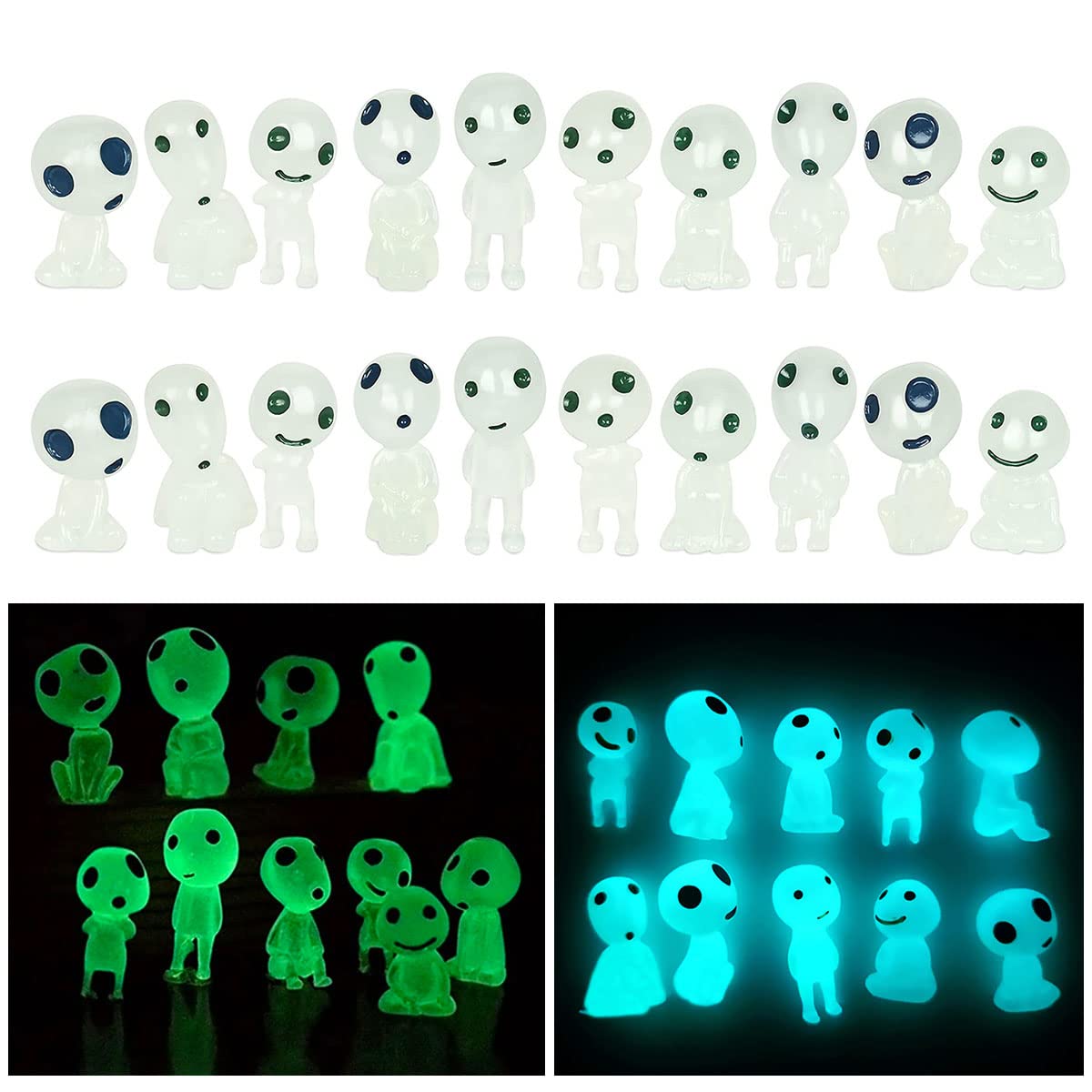 Princess Mononoke Figure TAIZER 20 Pieces Luminous Tree Mini ResinTree Elves Luminous Spirit Micro Landscape Ornament for Pot Home Garden Patio