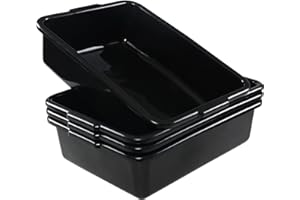 Ponpong 13 L Commercial Plastic Tub, Bus Tub Large, Black, 4 Packs