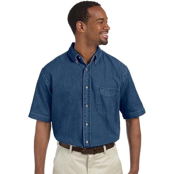 Amazon.com: Harriton Men's 6.5 oz. Short-Sleeve Denim Shirt, Large
