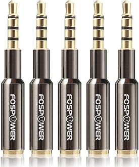 FosPower (5 Pack) 3.5mm Male to Female (4-Conductor TRRS-24K Gold Plated) Auxiliary Stereo Audio Jack Adapter for iPhone, Smartphones, Tablets, Speakers, Microphone & Card Readers