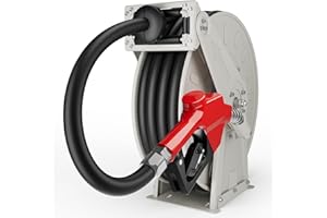 FADHOLE 3/4" x 50ft Fuel Hose Reel Gray, 300PSI Diesel Fuel Transfer Hose Working with 12V Pump & Tank, 3/4 Inch Retractable Hose Reel with Fuel Nozzle for Boat Def Fluid Truck Bed Trailer Cart