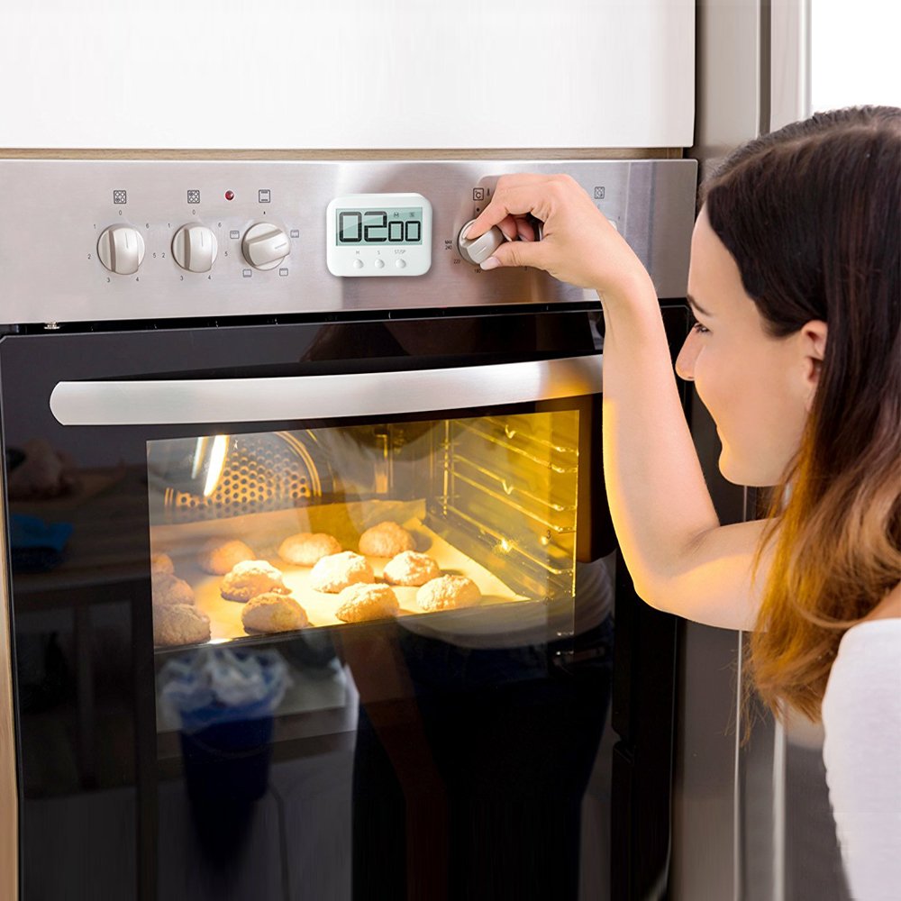 Digital Kitchen Timer, KROV Cooking Timer with Loud Alarm and Large LCD Display, Magnetic Backing Kitchen Countdown Timer for Cooking Baking Homework Sports Games (2 Pack, White)