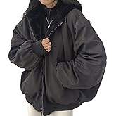 Sumleno Sherpa Jacket for Women Teen Girls Reversible Y2k Zip Up Hoodie Fleece Fur Grunge Winter Coat Cutecore Korean Clothes
