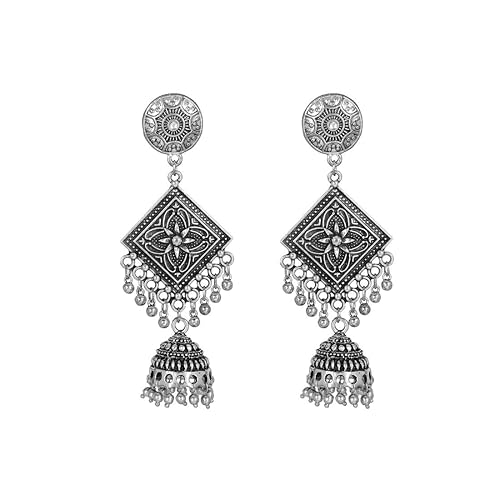 Mali Fionna Present Silver Oxidies Black Metal Jhumki Earring For Women & Girls