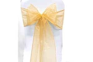 SARVAM FASHION Organza Chair Bow Sash Décor Bows Sashes for Wedding Reception Events Banquets Decoration - (Pack of 25, Gold)