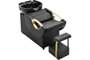 IJIALIFE Shampoo Bowl and Chair Set for Salon, Hair Washing Salon Shampoo Chair for Hair Stylist, ABS Plastic Backwash Barber Sink with Separate Footstool for Spa Beauty, Black
