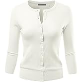 LALABEE Women's 3/4 Sleeve Crewneck Button Down Knit Sweater Cardigan (S~3XL)