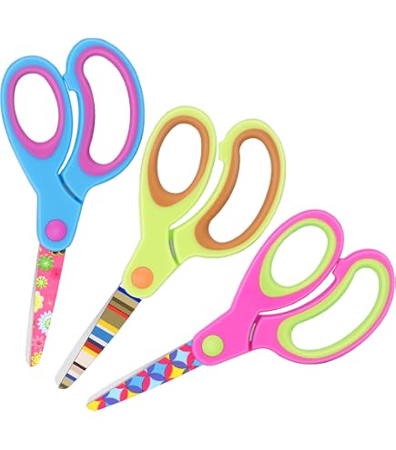 Lot De 3 Ciseaux Pour Enfants Asdirne - Poignées Confortables Ergonomiques Et Pointe Émoussée De Sécurité, 12,7 Cm, Idéal École Et Créativité