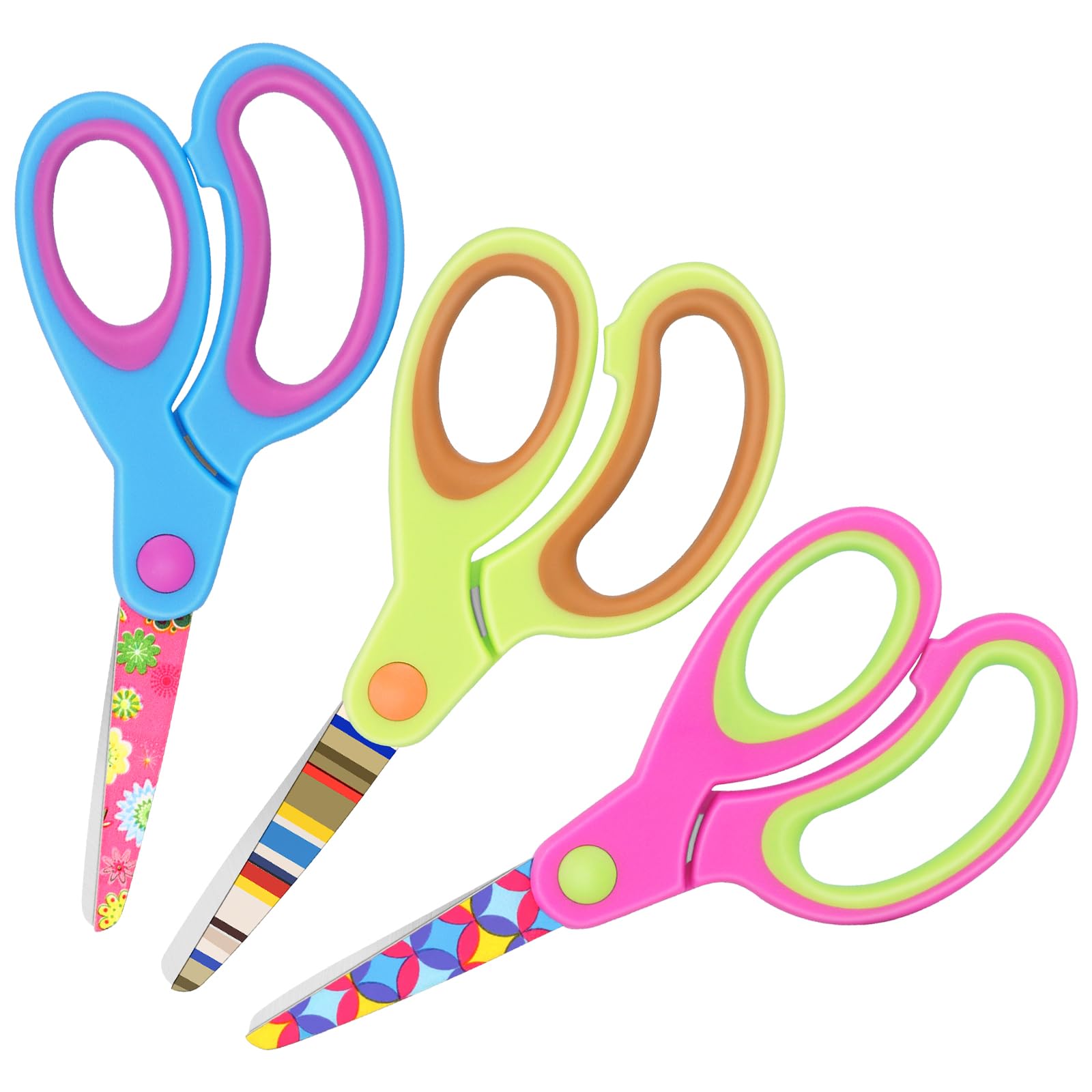 Vutyvve Kids Scissors, Stainless Steel Blades, Soft Grip, VutyvvePink, Blue, Fruit Green 3 Pair Set
