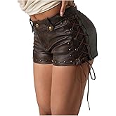 MakeMeChic Women's PU Leather Lace Up Shorts Rivet Studded Summer Vintage 90s Mini Shorts