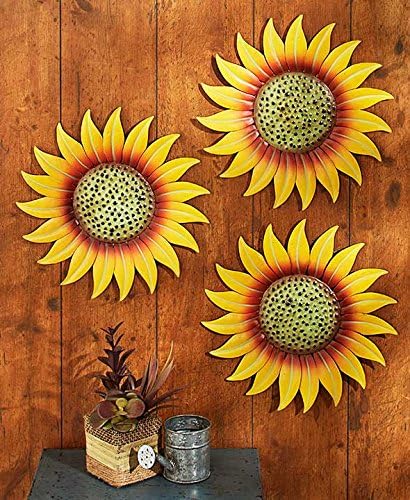 Sunflower Wall Decor Metal Set of 3 Outdoor Indoor Fence Porch Sculpture