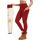 Thermal Thick Fleece Lined Leggings with Pockets -High Waisted Warm Winter Yoga Pants for Women Running Workout Leggings
