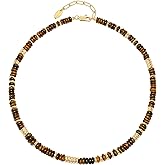 NVWAROCK Beaded Necklace for Women, Colorful Boho Beach Handmade Bead Choker, 14K Gold Plated Stackable Bohemian Multicolor Natural Stone Necklace