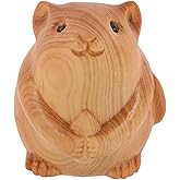 Totority Wood Carving Hamster Statue Mini Wooden Animal Figurine with Hand-Carved Detail Desktop Ornament for Home Or Office Display with Textured Natural Style