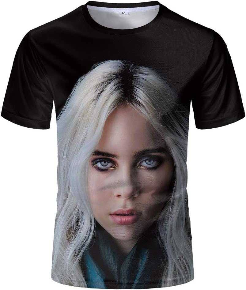 Billie Eilish Bad Guy Pop Singer Music Star Mens Womens 3D Print Cool Cute Soft Short Sleeve Polyester T Shirt T03765 XL