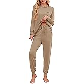 Becotal Soft Cotton Pajamas for Women Set 2 Piece Lounge Set Crewneck Long Sleeve Top and Jogger Pants Loungewear with Pocket