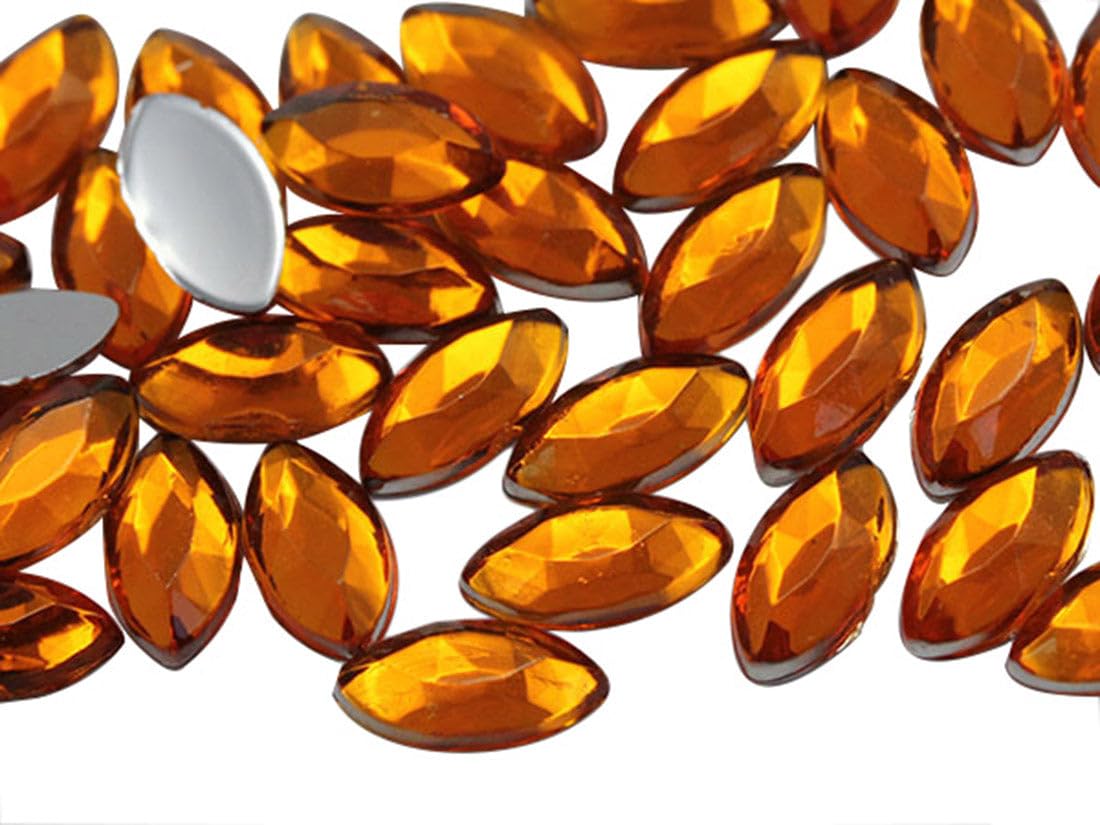 Allstarco 15x7mm Orange Hyacinth .HC Navette Flat Back Acrylic Rhinestones Marquise Gems for Crafts Horse Eye Costume Embelishments Card Making Jewels Jewelry Making Cosplay Jewels 40 Pieces