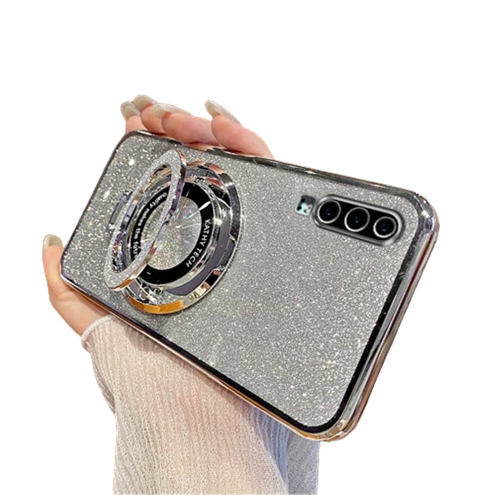 IMEIKONST Glitter Case Compatible with Huawei P30 for Women Girls, Sparkle Ring Kickstand Camera Lens Protector Shockproof Slim Fit TPU Bumper Cover for Huawei P30. Silver DS1