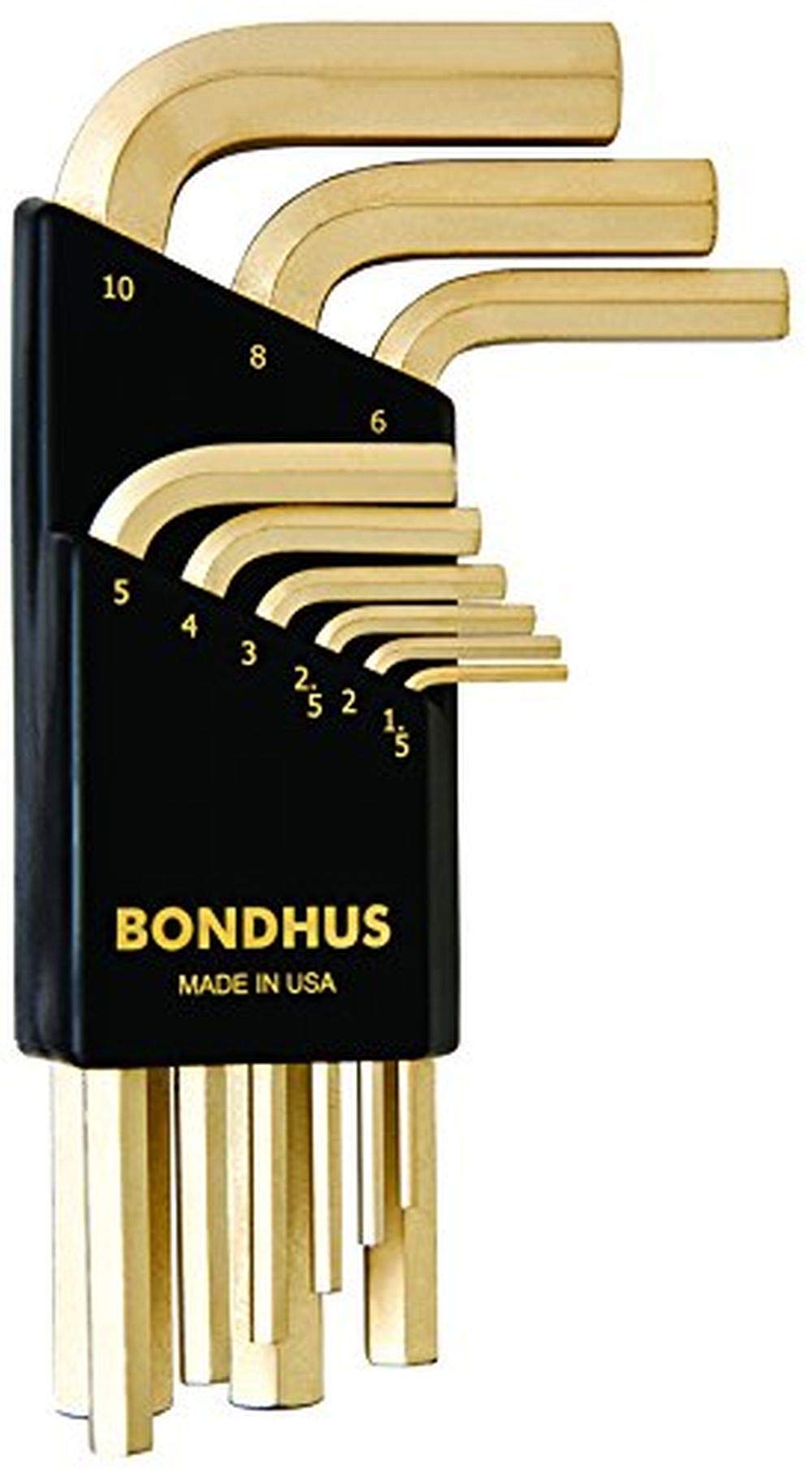 Bondhus 38299, GoldGuard™ HLX9MSG Hexagonal Allen Key Set Metric 9-Piece Short, 1.5-10mm