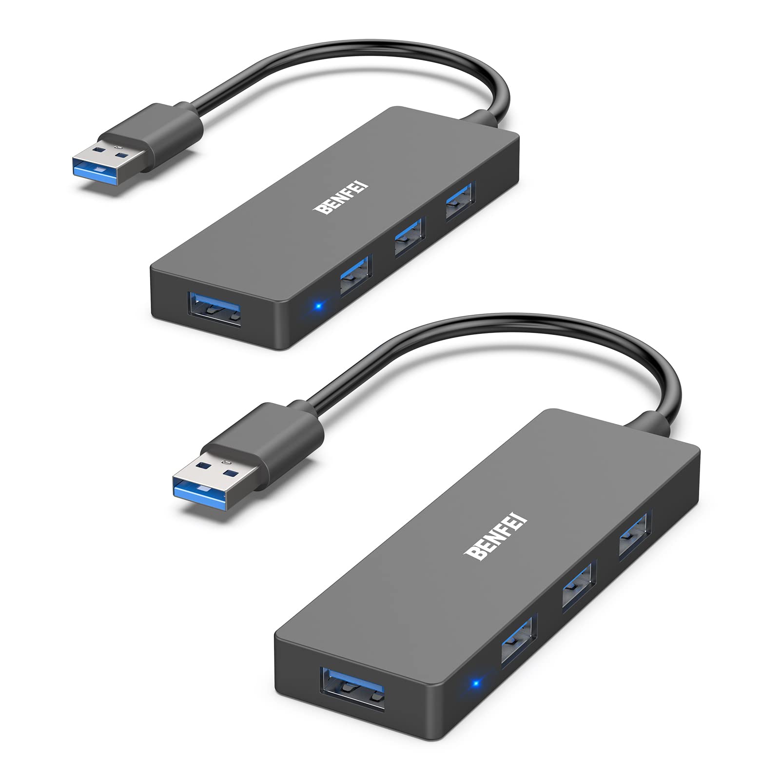 4-Port USB 3.0 Hub 2 Packs, BENFEI Ultra-Slim USB 3.0 Hub Compatible for MacBook, Mac Pro, Mac mini, iMac, Surface Pro, XPS, PC, Flash Drive, Mobile HDD