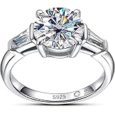 AnuClub Round Cut Moissanite 3 Stone Engagement Rings D Color VVS1 Round Cut 925 Sterling Silver Anniversary Wedding Promise Ring for Women