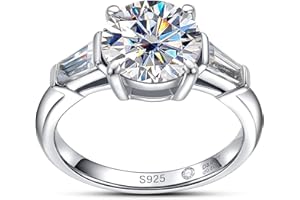 AnuClub Round Cut Moissanite 3 Stone Engagement Rings D Color VVS1 Round Cut 925 Sterling Silver Anniversary Wedding Promise Ring for Women
