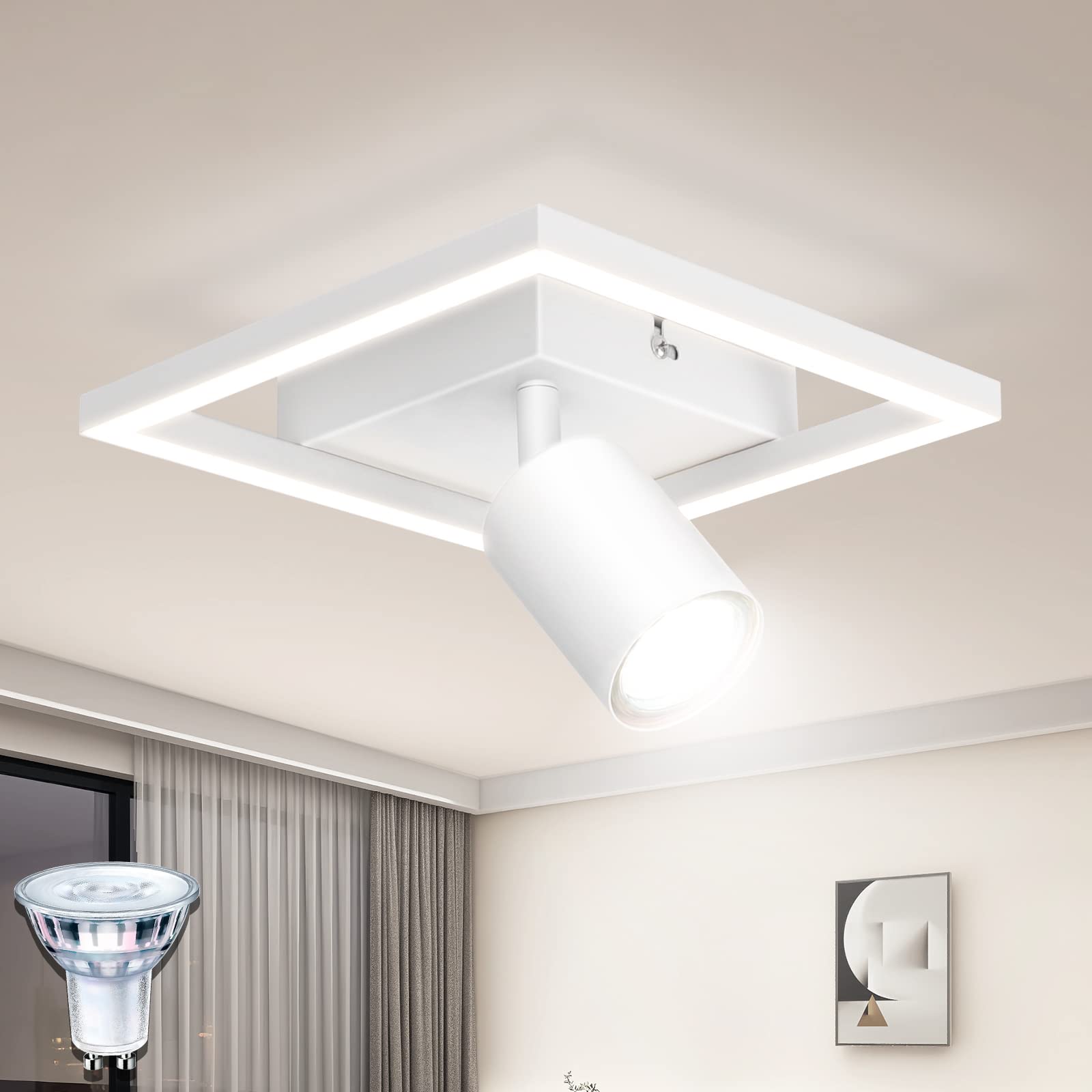 Dehobo Led Ceiling Light, Matt White Ceiling Light 18W with Spotlight Adjustable, Modern Spot Lights Ceiling Neutral White 4000K for Hallway Kitchen Bedroom Living Room, 5W GU10 Bulb Included