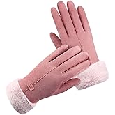 Feelorna Winter Gloves for Women, Windproof Warm Touch Screen Gloves with Plush Cuffs, Thermal Suede Glove for Cold Weather