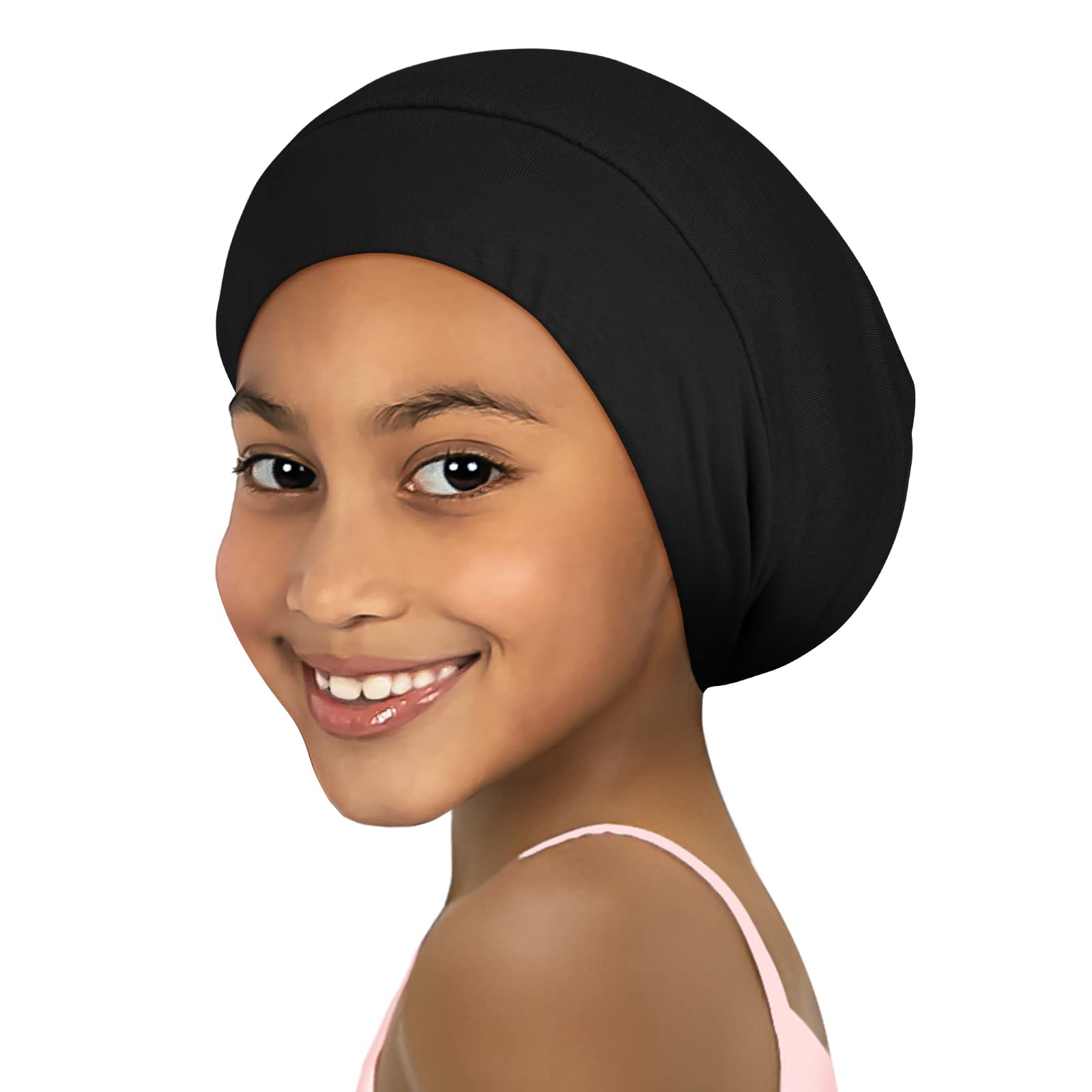Photo 1 of Kids Satin Bonnets for Girls Sleeping: Adjustable for 1-3 Years, Silky Smooth for Frizzy Curly Hair, Breathable and Soft Black