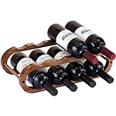 Navtcow Wine Rack and Water Bottle Organizer 2 in 1 for Cabinet and Countertop - Adjustable in 2 Sizes (Acacia Wood 2 Tier)