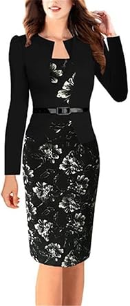 Allonly Flower Printed Wear To Work Business Party Bodycon One Piece Dress At Amazon Women S Clothing Store