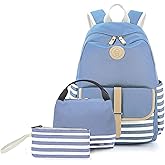 Joyfulife School Backpacks for Teen Girls Lightweight Canvas Backpack Stripe Backpack Kids Bookbags Set 3 in 1