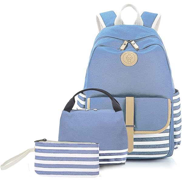 Joyfulife Girls 4-in-1 Backpack Set - Canvas School Bag With Lunch Box, Pencil Case & Drawstring Bag