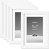 Venusmiles 5x7 inch Picture Frame, 5x7 Photo Frames with 4x6 Removable Mat - High Definition Plexiglass - Vertical and Horizontal Display - Wall Hanging Frame - White, 5 Pack
