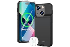 GIN FOXI Battery Case for iPhone 15/15 Pro, Fast Charging Case Charger Lightweight Ultra-Slim 7000mAh Rechargeable Juice Box Anti-Fall Premium TPU Anti-Slip Cover for iPhone 15&15 Pro Black