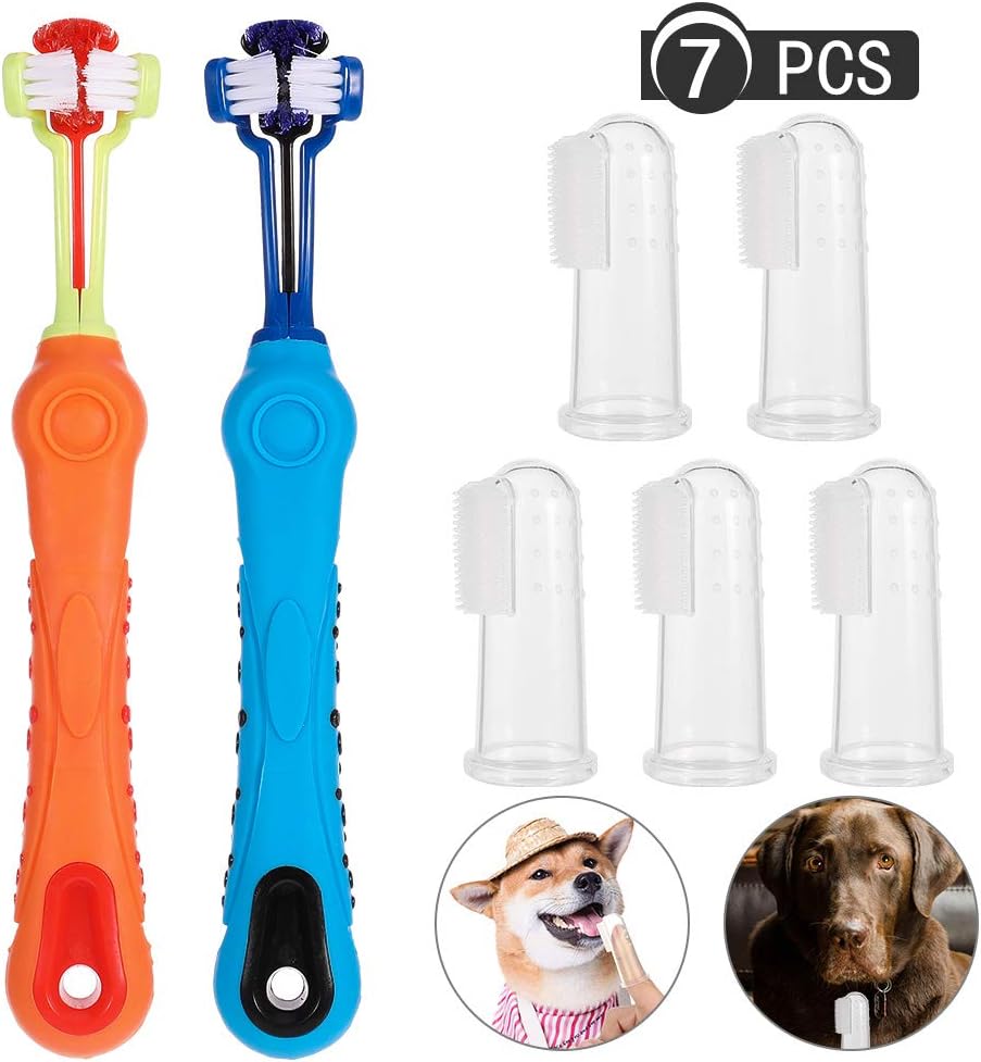 SUIlim 2 Stück Hundezahnbürste,5 Pet Finger Zahnbürste Hund Haustier