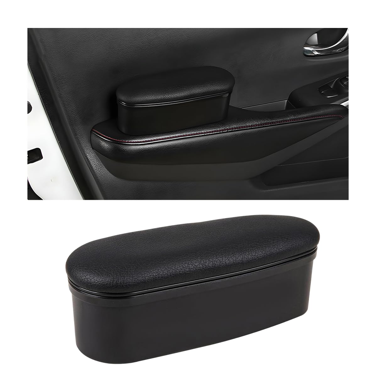 Photo 1 of KVAEY Car Armrest Support Cover, Leather Adjustable Car Armrest Support Left Elbow Pad Extender, Comfortable Car Side Door Armrest Pillow with Storage Box Relieves Driver Arm Fatigue (Black, Style 1)