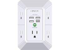 Wall Charger, Surge Protector, QINLIANF 5 Outlet Extender with 4 USB Charging Ports (4.8A Total) 3-Sided 1680J Power Strip Mu