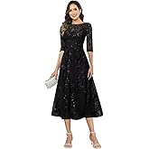 Sparkly Sequin Mother of The Bride Dresses Tea Length Applique Lace Formal Evening Gown with Sleeves