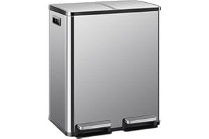 DUMOS Kitchen Trash Can, 2×8-Gallon Garbage Can with Lid, Stainless Steel Trash Bin with 2 Removable Inner Buckets, Soft-Close Foot Pedal, Fingerprint-Resistant for Kitchen Home Office