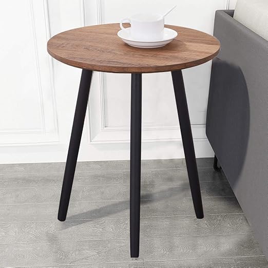 GOLDFAN Retro Wood Side End Table for Sofa Small Round Modern Coffee