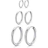 IUITY 3 Pairs Hoop Earrings Sets for Women Men Multiple Piercing Surgical Steel Cartilage Hoops Hypoallergenic Lightweight Hoop Earrings Jewelry