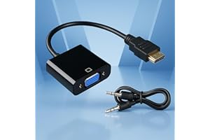 HDMI to VGA Cable with Audio Cable(0.8 FT) - Uni-Directional Male to Male Converter, 1080P Full HD, Sync Audio & Video for La