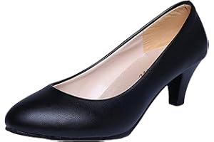 WUIWUIYU Womens Office Kitten Heel Pumps Slip On Evening Dress Work Round-Toe Pump Shoes