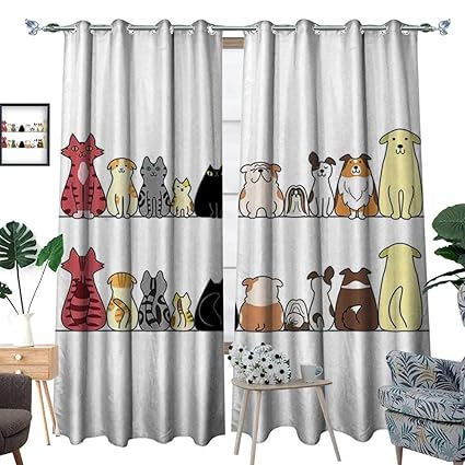 Amazon Com Kids Window Curtain Fabric Cats And Dogs Collie Calico