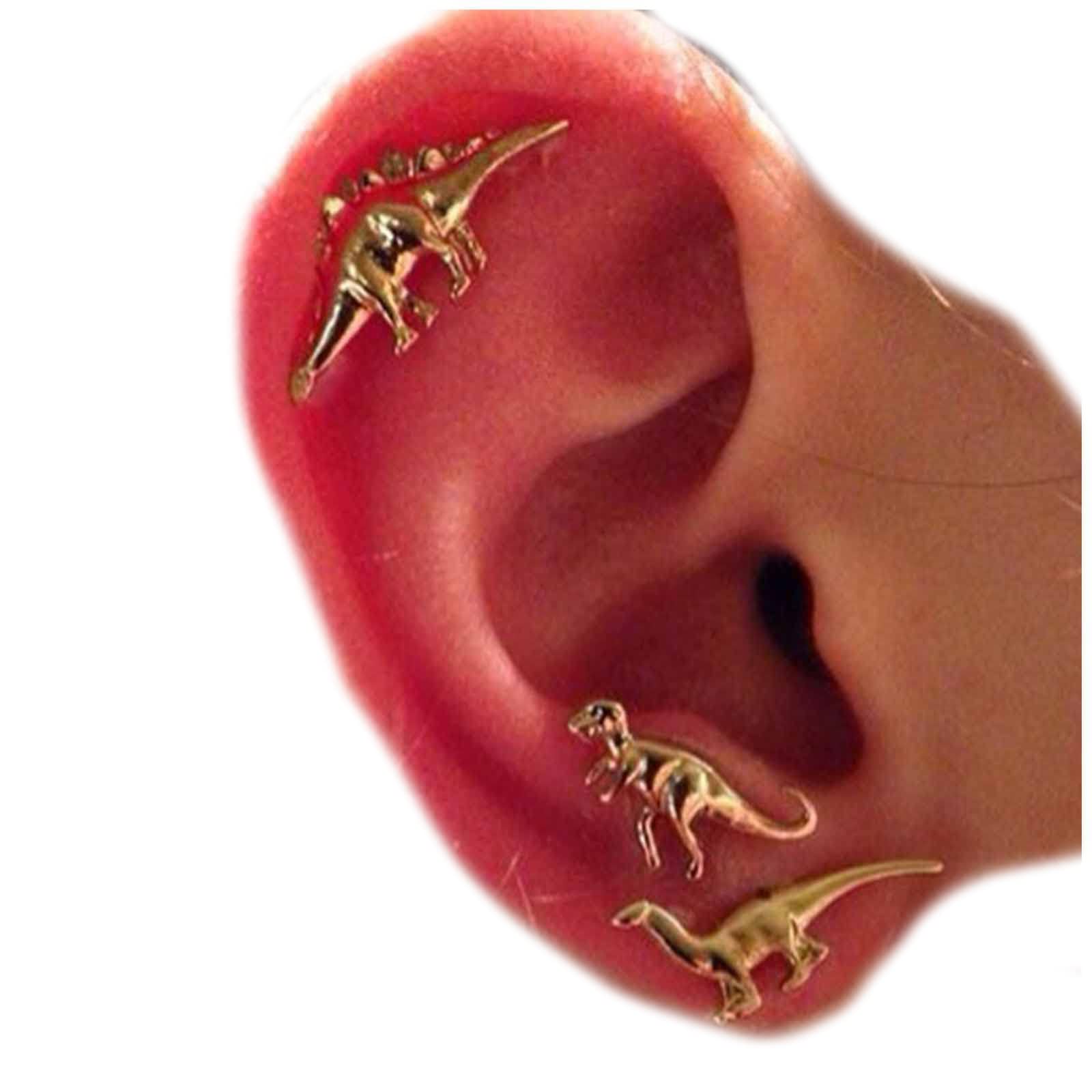 Yheakne Dinosaur Earrings Gold Dino Studs Earrings Cute Tiny Earrings Creative Animal Earrings Jewelry for Women and Girls 3 Pairs