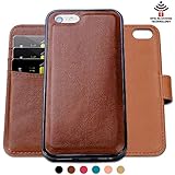 SHANSHUI Detachable 2 in 1 Leather Wallet Case with 3 RFID Card Holders and 1 Cash Pocket with Slim Back Cover for iPhone SE, 5 and 5S - Brown